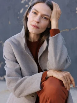 ELLA lyhyt villakangastakki - beige