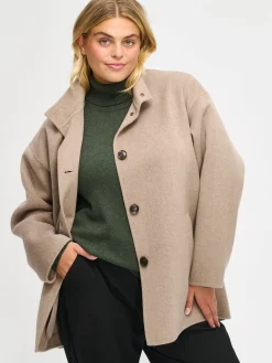 ELLA lyhyt villakangastakki - beige