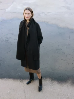 ELLE pitkä villakangastakki - tummanharmaa