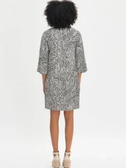 JÄLKI lyhyt kangasmekko - musta-luonnonvalkoinen