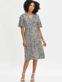 JÄLKI midi kangasmekko - musta-luonnonvalkoinen