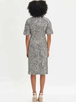 JÄLKI midi kangasmekko - musta-luonnonvalkoinen