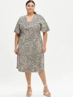 JÄLKI midi kangasmekko - musta-luonnonvalkoinen