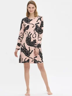 LEONORA lyhyt pitkähihainen yöpaita - vaaleanpunainen