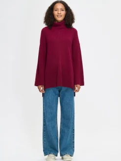 PAMELA pitkä neulepusero - viininpunainen