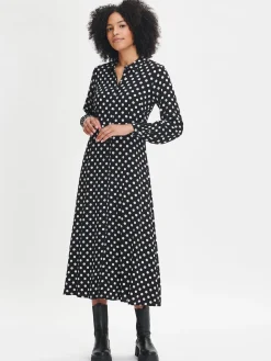 POLKKA pitkä kangasmekko - mustavalkoinen