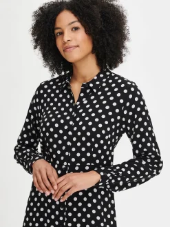 POLKKA pitkä kangasmekko - mustavalkoinen