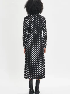 POLKKA pitkä kangasmekko - mustavalkoinen
