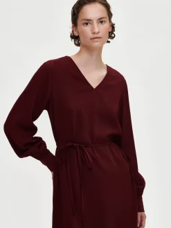 SANNA pitkä kangasmekko - viininpunainen