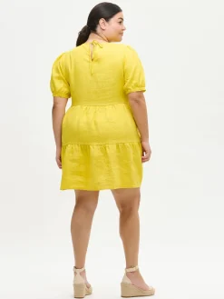 SARASTUS lyhyt pellavamekko - keltainen