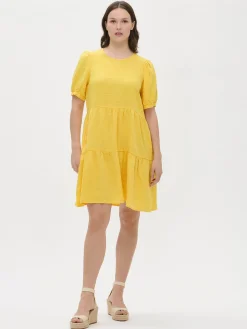 SARASTUS lyhyt pellavamekko - keltainen