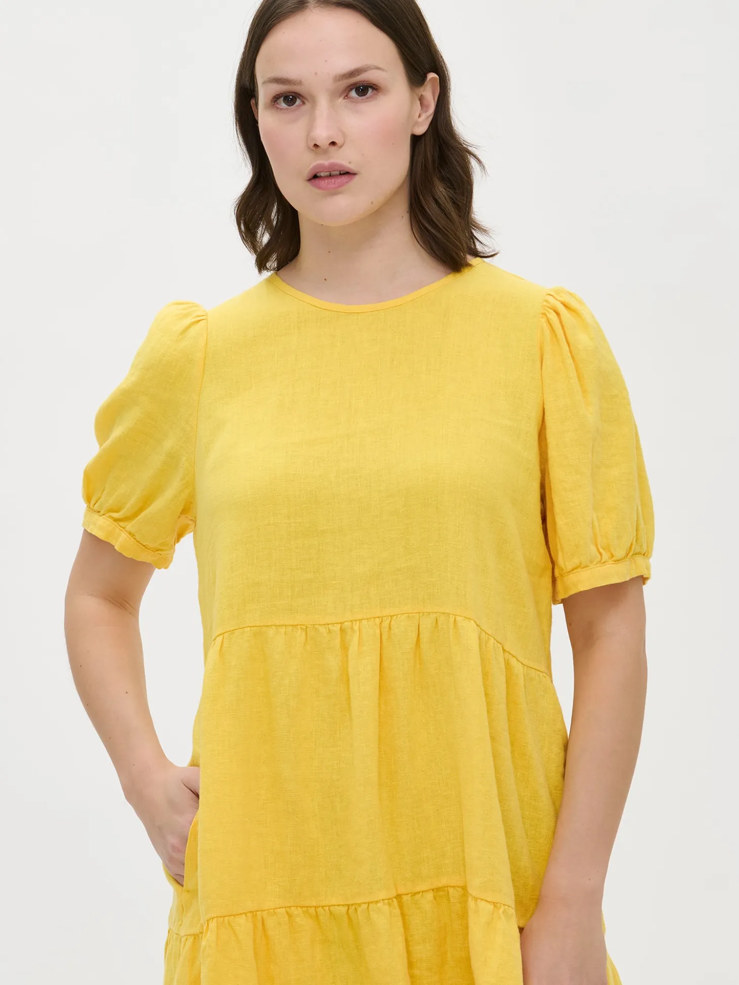 SARASTUS lyhyt pellavamekko - keltainen