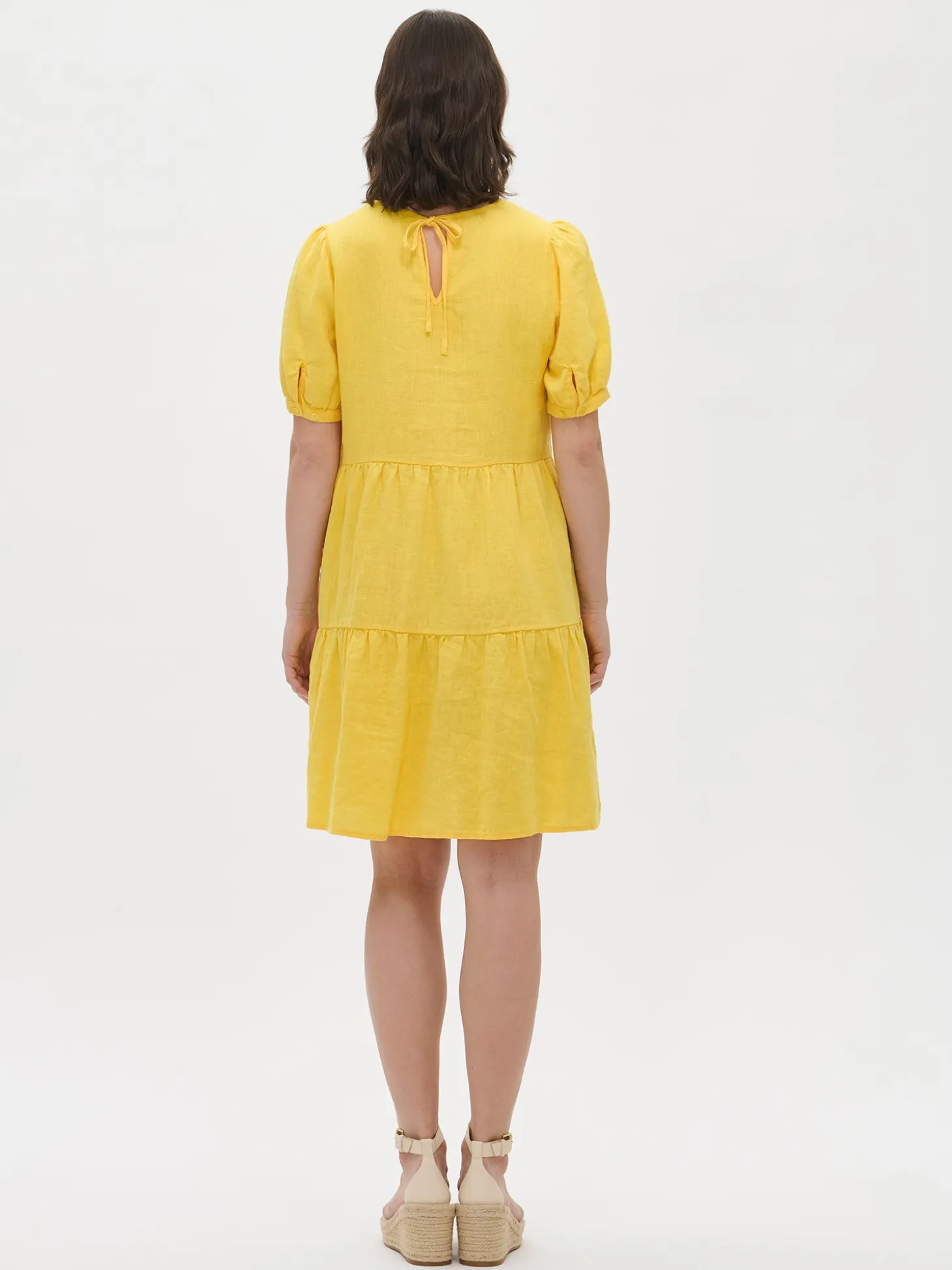 SARASTUS lyhyt pellavamekko - keltainen