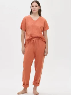 SARASTUS pellavahousut - oranssi