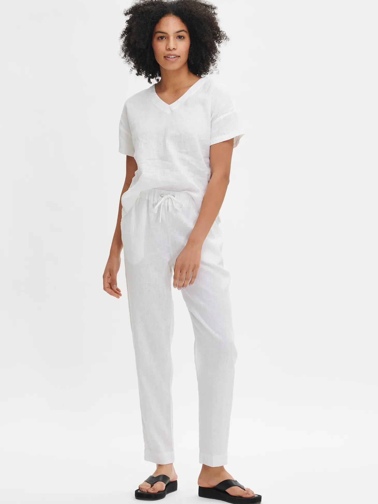 SARASTUS pellavahousut - valkoinen