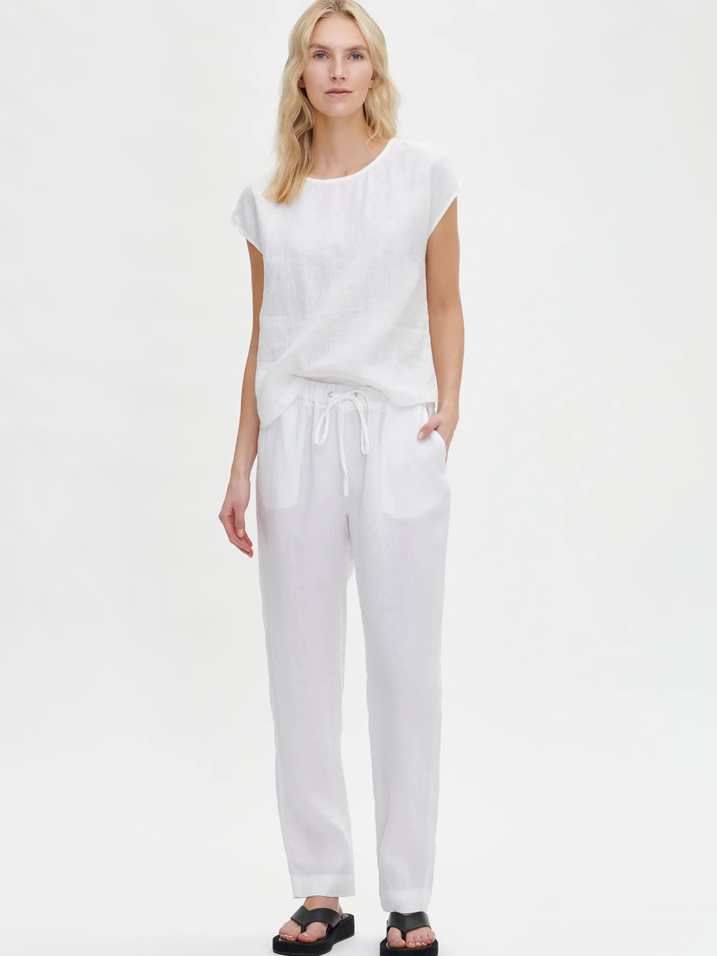 SARASTUS pellavahousut - valkoinen