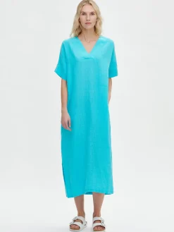 SARASTUS pellavakaftaani - turkoosi