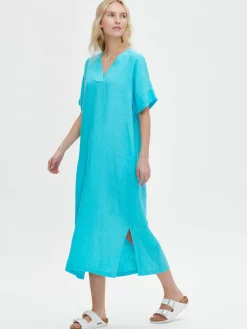 SARASTUS pellavakaftaani - turkoosi