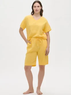 SARASTUS pellavashortsit - keltainen