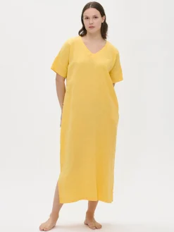 SARASTUS pitkä pellavakaftaani - keltainen
