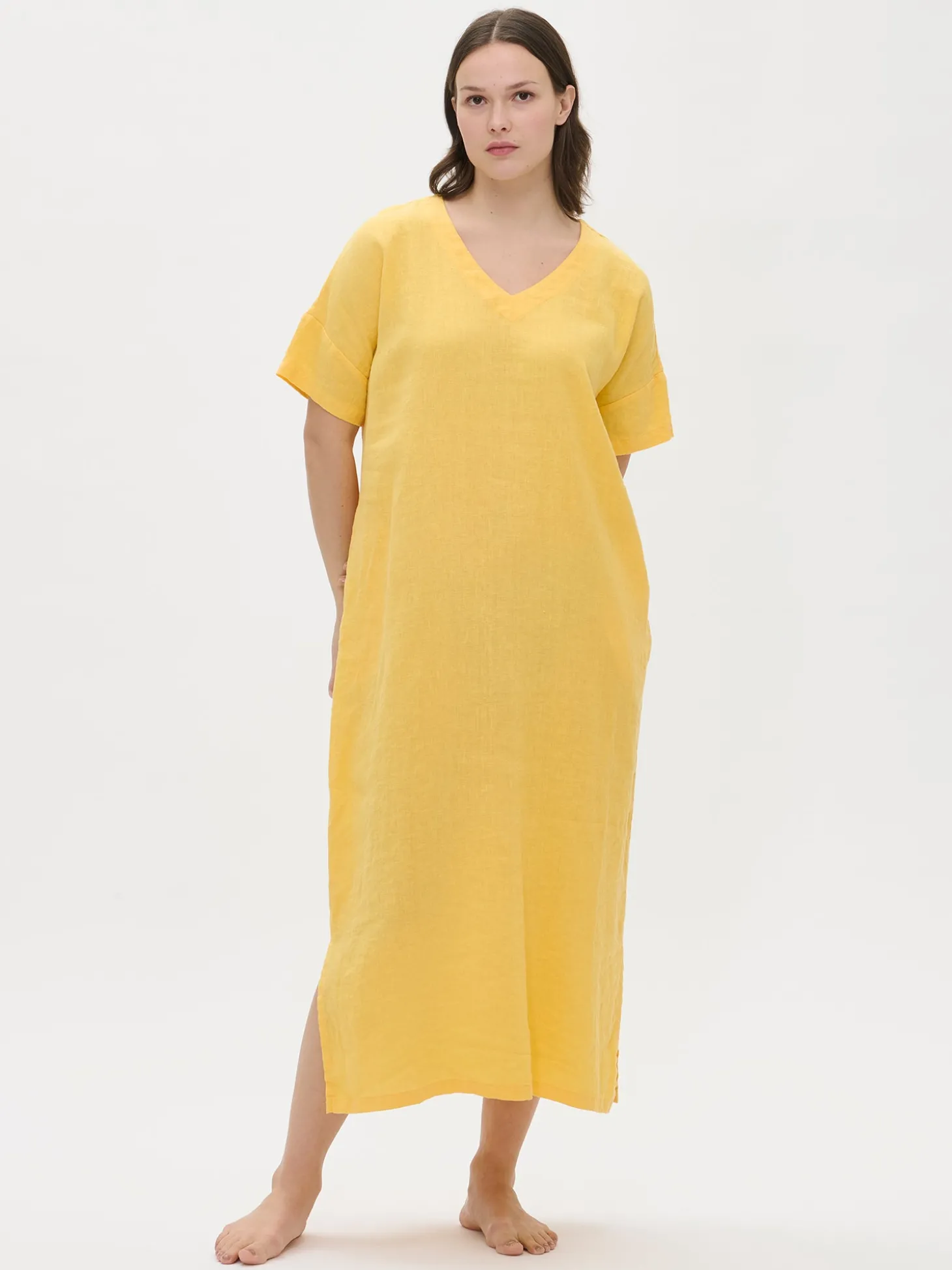 SARASTUS pitkä pellavakaftaani - keltainen