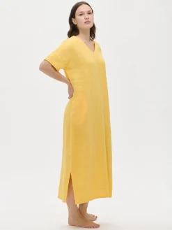 SARASTUS pitkä pellavakaftaani - keltainen