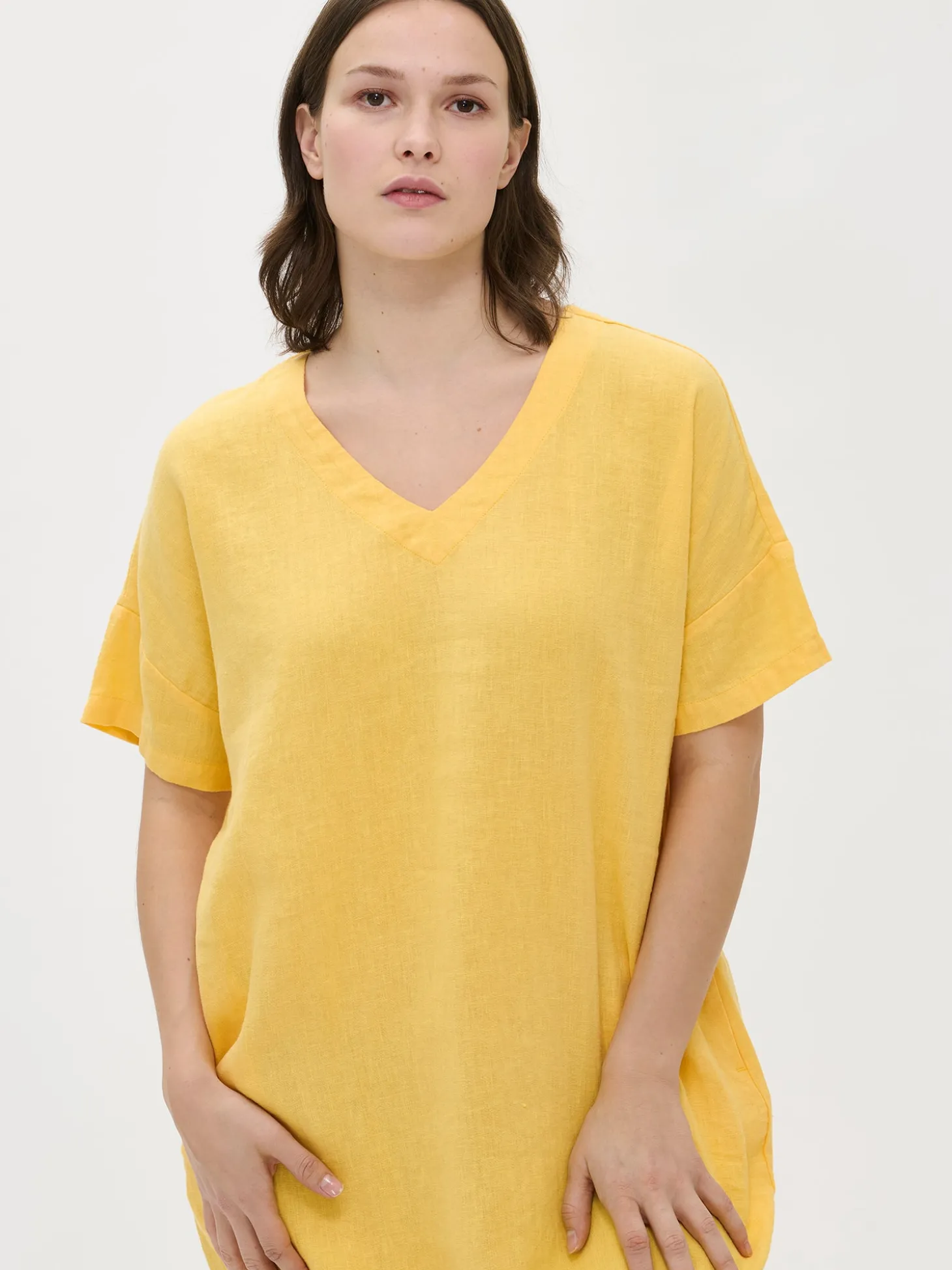 SARASTUS pitkä pellavakaftaani - keltainen