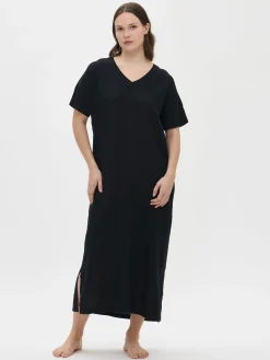 SARASTUS pitkä pellavakaftaani - musta