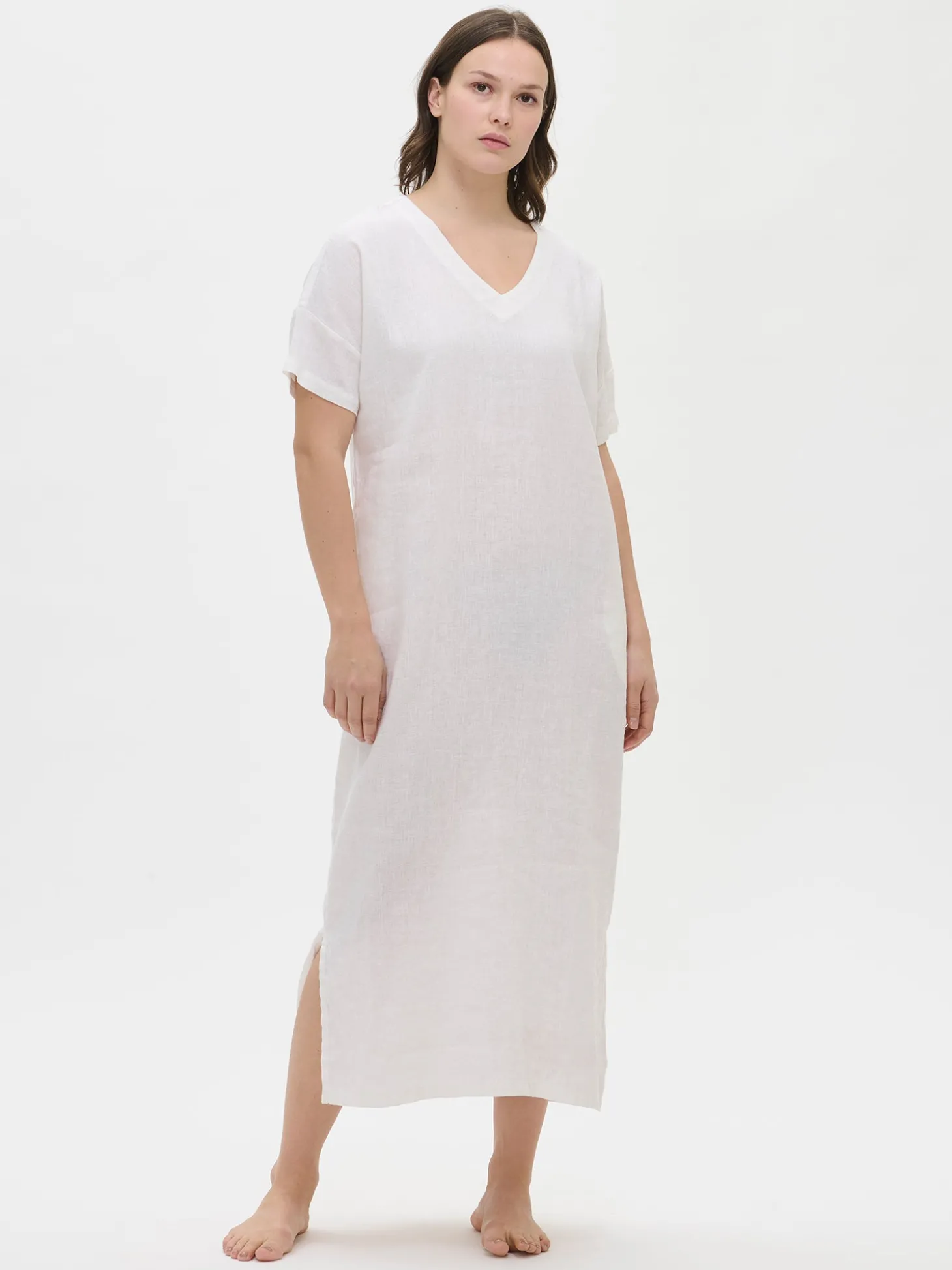 SARASTUS pitkä pellavakaftaani - valkoinen