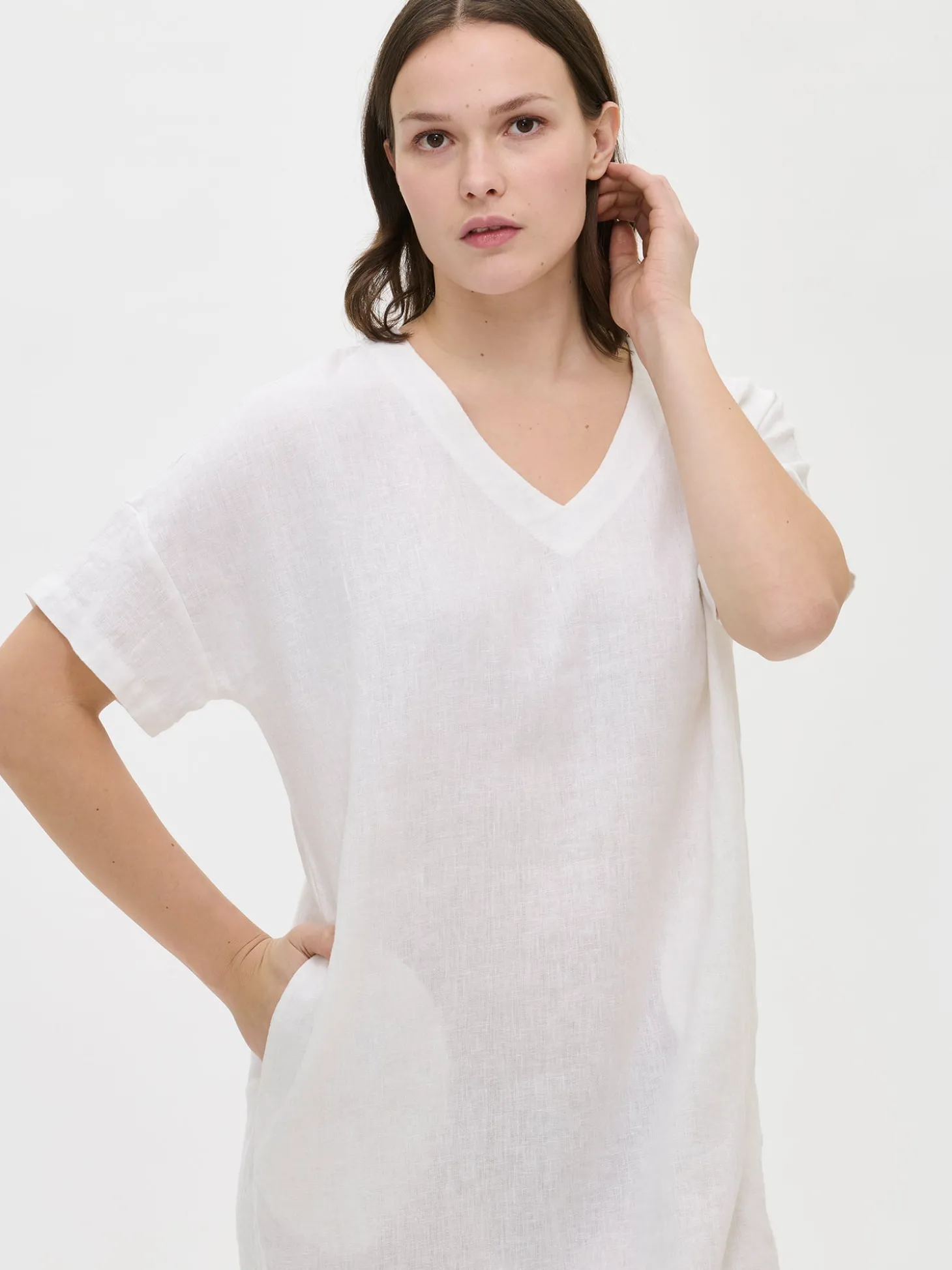 SARASTUS pitkä pellavakaftaani - valkoinen