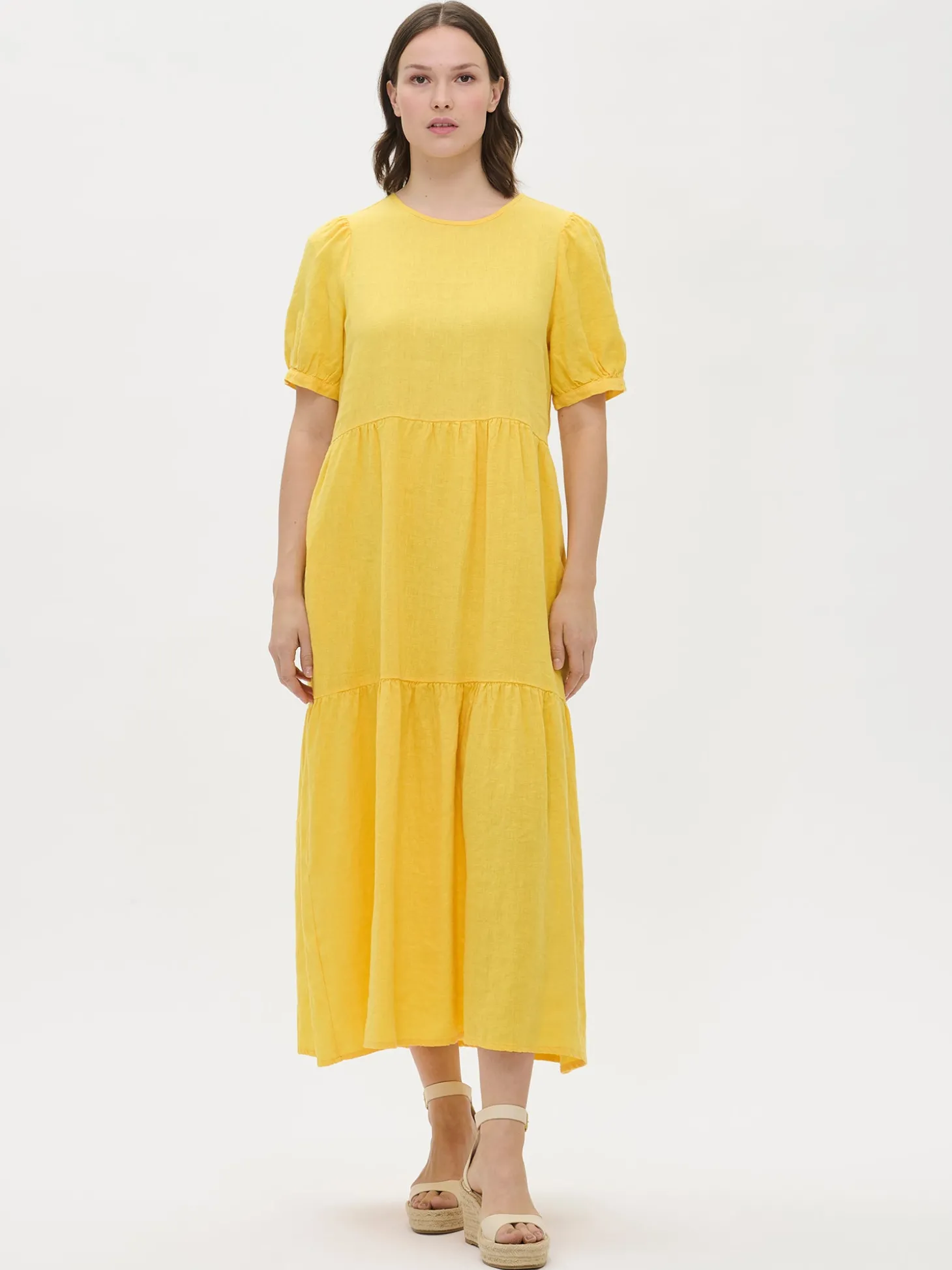 SARASTUS pitkä pellavamekko - keltainen