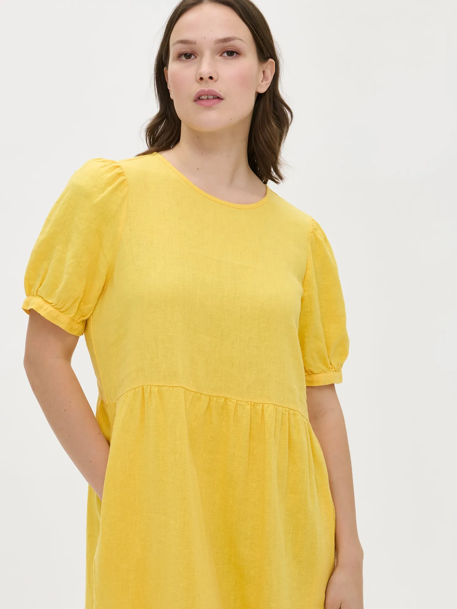 SARASTUS pitkä pellavamekko - keltainen