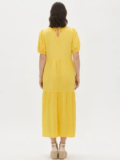 SARASTUS pitkä pellavamekko - keltainen