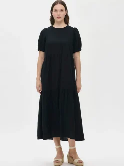 SARASTUS pitkä pellavamekko - musta