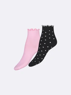 SERENA lyhyet nilkkasukat, 2 paria - musta-vaaleanpunainen