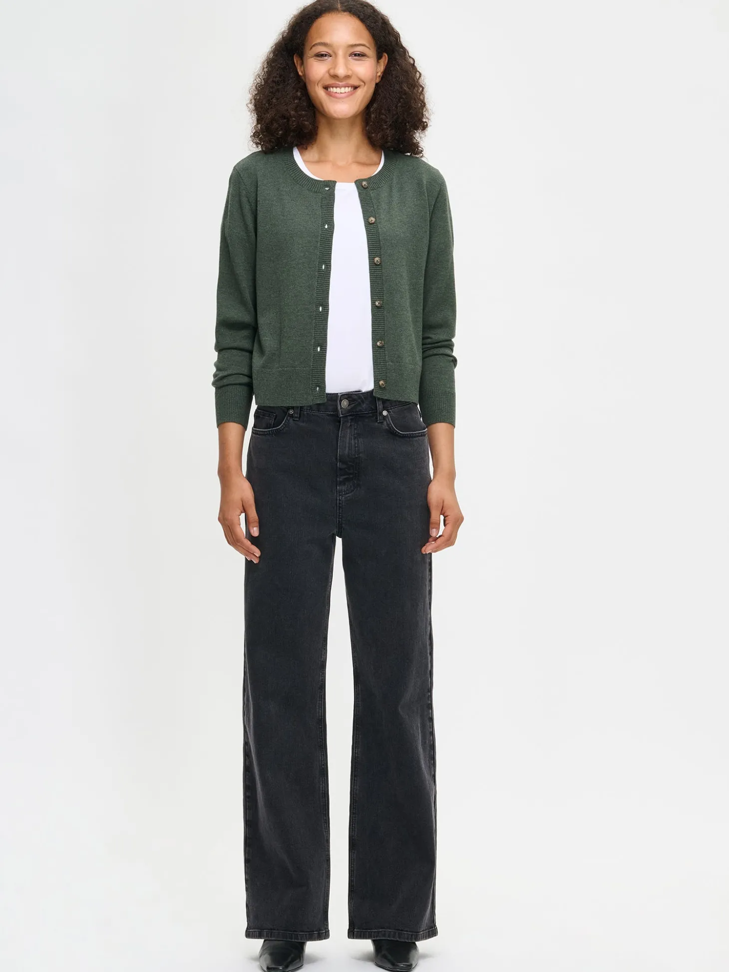 VILLIS neuletakki napeilla - tumma oliivinvihreä