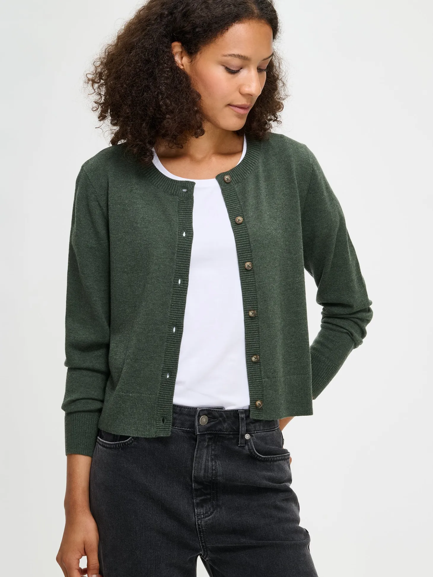 VILLIS neuletakki napeilla - tumma oliivinvihreä