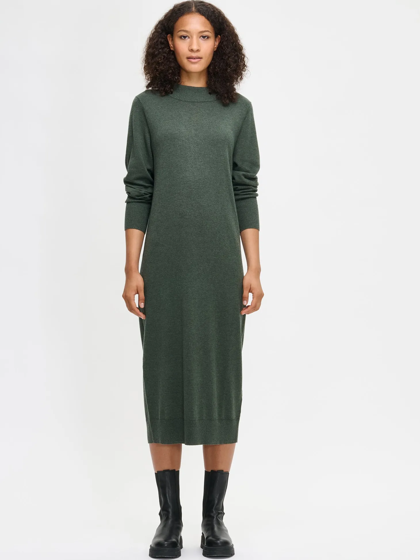 VILLIS pitkä neulemekko - tumma oliivinvihreä